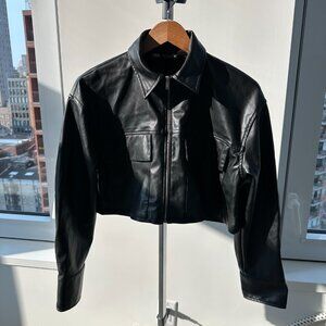 Cropped Leather top with silver zipper - new never worn (black)